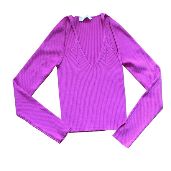 ASTR the Label Estefania Sweater Womens Size Large Pink Ribbed Bright Wicked - Picture 2 of 6